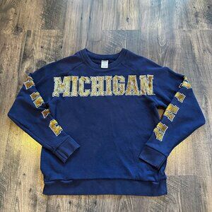 VICTORIA'S SECRET PINK MICHIGAN U of M Sequin "WOLVERINES" SWEATSHIRT, Size: S